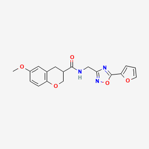 molecular formula C18H17N3O5 B5667294 N-{[5-(2-furyl)-1,2,4-oxadiazol-3-yl]methyl}-6-methoxy-3-chromanecarboxamide 