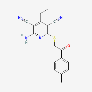 molecular formula C18H16N4OS B5667393 2-amino-4-ethyl-6-{[2-(4-methylphenyl)-2-oxoethyl]thio}-3,5-pyridinedicarbonitrile CAS No. 5212-40-8