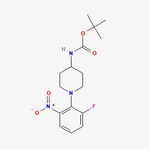 molecular formula C16H22FN3O4 B566745 叔丁基(1-(2-氟-6-硝基苯基)哌啶-4-基)氨基甲酸酯 CAS No. 1233951-67-1