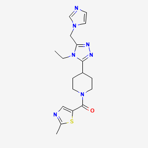 molecular formula C18H23N7OS B5667506 4-[4-ethyl-5-(1H-imidazol-1-ylmethyl)-4H-1,2,4-triazol-3-yl]-1-[(2-methyl-1,3-thiazol-5-yl)carbonyl]piperidine 
