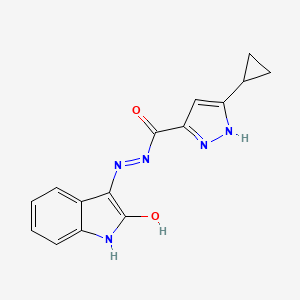 molecular formula C15H13N5O2 B5667578 3-cyclopropyl-N'-(2-oxo-1,2-dihydro-3H-indol-3-ylidene)-1H-pyrazole-5-carbohydrazide 