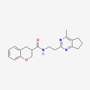molecular formula C20H23N3O2 B5667993 N-[2-(4-methyl-6,7-dihydro-5H-cyclopenta[d]pyrimidin-2-yl)ethyl]chromane-3-carboxamide 