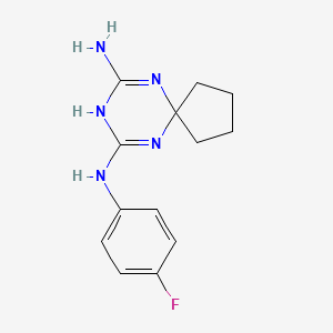 molecular formula C13H16FN5 B5668324 N~7~-(4-fluorophenyl)-6,8,10-triazaspiro[4.5]deca-6,8-diene-7,9-diamine 