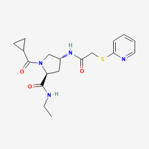 molecular formula C18H24N4O3S B5668715 (4R)-1-(cyclopropylcarbonyl)-N-ethyl-4-{[(pyridin-2-ylthio)acetyl]amino}-L-prolinamide 