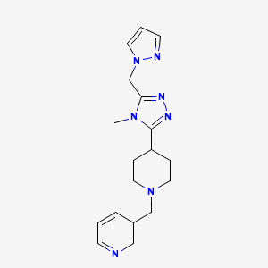 molecular formula C18H23N7 B5668743 3-({4-[4-methyl-5-(1H-pyrazol-1-ylmethyl)-4H-1,2,4-triazol-3-yl]piperidin-1-yl}methyl)pyridine 