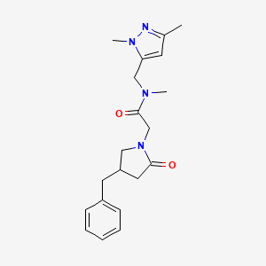 molecular formula C20H26N4O2 B5668843 2-(4-benzyl-2-oxopyrrolidin-1-yl)-N-[(1,3-dimethyl-1H-pyrazol-5-yl)methyl]-N-methylacetamide 