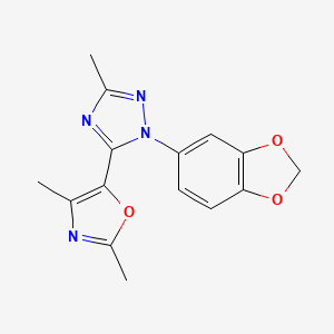 molecular formula C15H14N4O3 B5668936 1-(1,3-benzodioxol-5-yl)-5-(2,4-dimethyl-1,3-oxazol-5-yl)-3-methyl-1H-1,2,4-triazole 