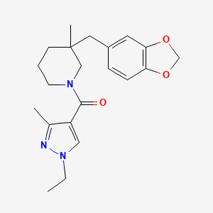 molecular formula C21H27N3O3 B5669005 3-(1,3-benzodioxol-5-ylmethyl)-1-[(1-ethyl-3-methyl-1H-pyrazol-4-yl)carbonyl]-3-methylpiperidine 