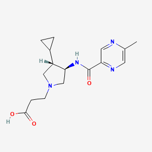 molecular formula C16H22N4O3 B5669061 3-(rel-(3S,4R)-3-cyclopropyl-4-{[(5-methyl-2-pyrazinyl)carbonyl]amino}-1-pyrrolidinyl)propanoic acid hydrochloride 