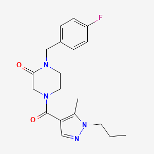 molecular formula C19H23FN4O2 B5669193 1-(4-fluorobenzyl)-4-[(5-methyl-1-propyl-1H-pyrazol-4-yl)carbonyl]-2-piperazinone 