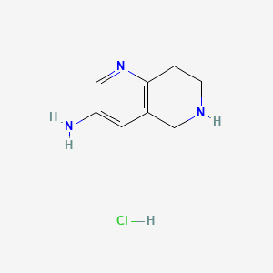 molecular formula C8H12ClN3 B566938 5,6,7,8-四氢-1,6-萘啶-3-胺盐酸盐 CAS No. 1353101-01-5