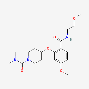 molecular formula C19H29N3O5 B5669427 4-(5-methoxy-2-{[(2-methoxyethyl)amino]carbonyl}phenoxy)-N,N-dimethylpiperidine-1-carboxamide 