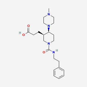 molecular formula C22H34N4O3 B5669498 3-((3R*,4S*)-4-(4-methylpiperazin-1-yl)-1-{[(2-phenylethyl)amino]carbonyl}piperidin-3-yl)propanoic acid 