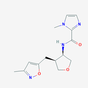 molecular formula C14H18N4O3 B5669533 1-methyl-N-{(3R*,4S*)-4-[(3-methylisoxazol-5-yl)methyl]tetrahydrofuran-3-yl}-1H-imidazole-2-carboxamide 