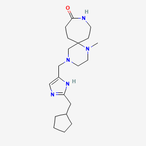 molecular formula C20H33N5O B5669585 4-{[2-(cyclopentylmethyl)-1H-imidazol-4-yl]methyl}-1-methyl-1,4,9-triazaspiro[5.6]dodecan-10-one 