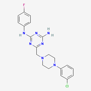 molecular formula C20H21ClFN7 B5669659 6-{[4-(3-chlorophenyl)-1-piperazinyl]methyl}-N-(4-fluorophenyl)-1,3,5-triazine-2,4-diamine 