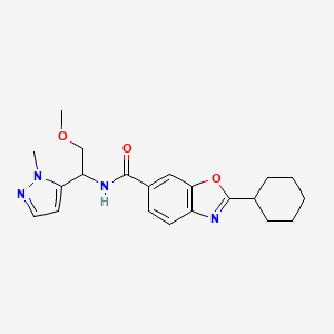molecular formula C21H26N4O3 B5669785 2-cyclohexyl-N-[2-methoxy-1-(1-methyl-1H-pyrazol-5-yl)ethyl]-1,3-benzoxazole-6-carboxamide 