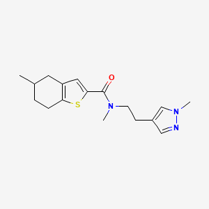 molecular formula C17H23N3OS B5669796 N,5-dimethyl-N-[2-(1-methyl-1H-pyrazol-4-yl)ethyl]-4,5,6,7-tetrahydro-1-benzothiophene-2-carboxamide 