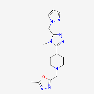 molecular formula C16H22N8O B5669912 1-[(5-methyl-1,3,4-oxadiazol-2-yl)methyl]-4-[4-methyl-5-(1H-pyrazol-1-ylmethyl)-4H-1,2,4-triazol-3-yl]piperidine 