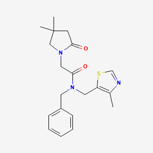 molecular formula C20H25N3O2S B5669952 N-benzyl-2-(4,4-dimethyl-2-oxopyrrolidin-1-yl)-N-[(4-methyl-1,3-thiazol-5-yl)methyl]acetamide 