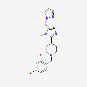 molecular formula C20H25FN6O B5669956 1-(2-fluoro-4-methoxybenzyl)-4-[4-methyl-5-(1H-pyrazol-1-ylmethyl)-4H-1,2,4-triazol-3-yl]piperidine 