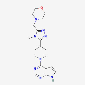 molecular formula C19H26N8O B5670149 4-{4-[4-methyl-5-(morpholin-4-ylmethyl)-4H-1,2,4-triazol-3-yl]piperidin-1-yl}-7H-pyrrolo[2,3-d]pyrimidine 