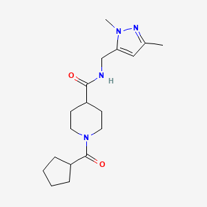 molecular formula C18H28N4O2 B5670484 1-(cyclopentylcarbonyl)-N-[(1,3-dimethyl-1H-pyrazol-5-yl)methyl]-4-piperidinecarboxamide 