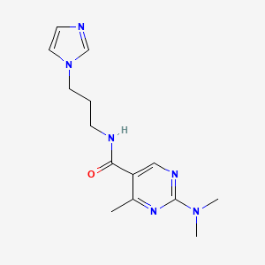 molecular formula C14H20N6O B5670780 2-(dimethylamino)-N-[3-(1H-imidazol-1-yl)propyl]-4-methyl-5-pyrimidinecarboxamide 