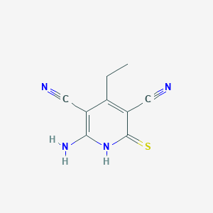 molecular formula C9H8N4S B5670878 6-amino-4-ethyl-2-thioxo-1,2-dihydro-3,5-pyridinedicarbonitrile 