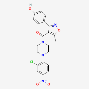 molecular formula C21H19ClN4O5 B567093 (4-(2-Chloro-4-nitrophenyl)piperazin-1-yl)(3-(4-hydroxyphenyl)-5-methylisoxazol-4-yl)methanone CAS No. 1264870-21-4