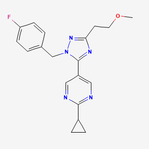 molecular formula C19H20FN5O B5671030 2-cyclopropyl-5-[1-(4-fluorobenzyl)-3-(2-methoxyethyl)-1H-1,2,4-triazol-5-yl]pyrimidine 