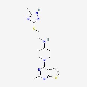 molecular formula C17H23N7S2 B5671114 1-(2-methylthieno[2,3-d]pyrimidin-4-yl)-N-{2-[(3-methyl-1H-1,2,4-triazol-5-yl)thio]ethyl}piperidin-4-amine 