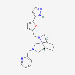 molecular formula C21H25N5O B5671129 (1S*,5R*)-6-{[5-(1H-pyrazol-3-yl)-2-furyl]methyl}-3-(pyridin-2-ylmethyl)-3,6-diazabicyclo[3.2.2]nonane 
