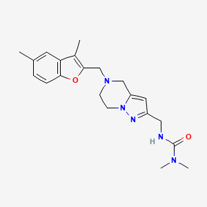 molecular formula C21H27N5O2 B5671170 N'-({5-[(3,5-dimethyl-1-benzofuran-2-yl)methyl]-4,5,6,7-tetrahydropyrazolo[1,5-a]pyrazin-2-yl}methyl)-N,N-dimethylurea 