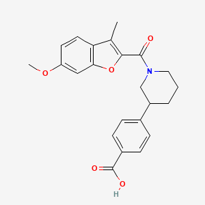 molecular formula C23H23NO5 B5671268 4-{1-[(6-methoxy-3-methyl-1-benzofuran-2-yl)carbonyl]piperidin-3-yl}benzoic acid 