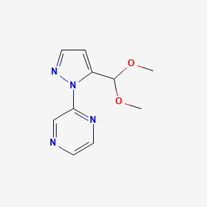 molecular formula C10H12N4O2 B567144 2-(5-(dimethoxymethyl)-1H-pyrazol-1-yl)pyrazine CAS No. 1269291-87-3