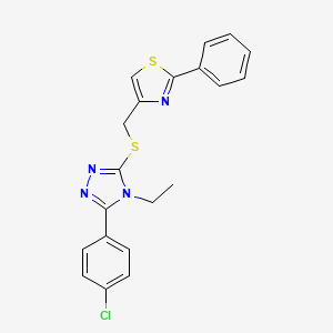 molecular formula C20H17ClN4S2 B5671442 3-(4-chlorophenyl)-4-ethyl-5-{[(2-phenyl-1,3-thiazol-4-yl)methyl]thio}-4H-1,2,4-triazole 
