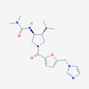 molecular formula C19H27N5O3 B5671668 N'-{(3S*,4R*)-1-[5-(1H-imidazol-1-ylmethyl)-2-furoyl]-4-isopropyl-3-pyrrolidinyl}-N,N-dimethylurea 