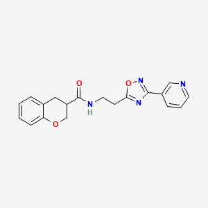 molecular formula C19H18N4O3 B5671706 N-[2-(3-pyridin-3-yl-1,2,4-oxadiazol-5-yl)ethyl]chromane-3-carboxamide 