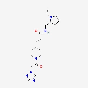molecular formula C19H32N6O2 B5671775 N-[(1-ethyl-2-pyrrolidinyl)methyl]-3-[1-(1H-1,2,4-triazol-1-ylacetyl)-4-piperidinyl]propanamide 