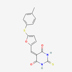 molecular formula C16H12N2O3S2 B5671801 5-({5-[(4-methylphenyl)thio]-2-furyl}methylene)-2-thioxodihydro-4,6(1H,5H)-pyrimidinedione 