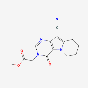 molecular formula C14H14N4O3 B5671842 methyl (10-cyano-4-oxo-6,7,8,9-tetrahydropyrimido[4,5-b]indolizin-3(4H)-yl)acetate 