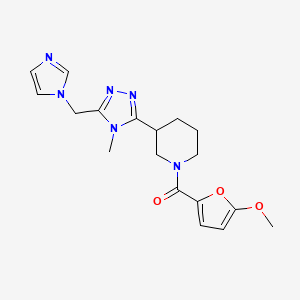 molecular formula C18H22N6O3 B5671961 3-[5-(1H-imidazol-1-ylmethyl)-4-methyl-4H-1,2,4-triazol-3-yl]-1-(5-methoxy-2-furoyl)piperidine 
