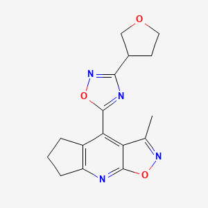 molecular formula C16H16N4O3 B5672053 3-methyl-4-[3-(tetrahydrofuran-3-yl)-1,2,4-oxadiazol-5-yl]-6,7-dihydro-5H-cyclopenta[b]isoxazolo[4,5-e]pyridine 