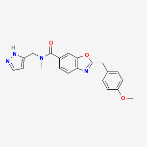 molecular formula C21H20N4O3 B5672220 2-(4-methoxybenzyl)-N-methyl-N-(1H-pyrazol-5-ylmethyl)-1,3-benzoxazole-6-carboxamide 