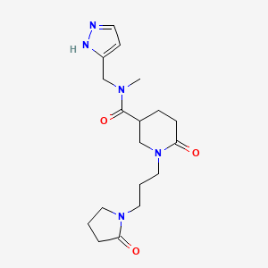 molecular formula C18H27N5O3 B5672248 N-methyl-6-oxo-1-[3-(2-oxo-1-pyrrolidinyl)propyl]-N-(1H-pyrazol-3-ylmethyl)-3-piperidinecarboxamide 