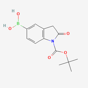 molecular formula C13H16BNO5 B567234 1-Boc-羟吲哚-5-硼酸 CAS No. 1256345-64-8