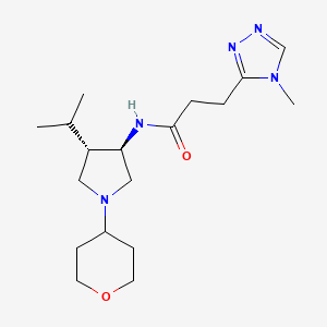 molecular formula C18H31N5O2 B5672367 N-[rel-(3R,4S)-4-isopropyl-1-(tetrahydro-2H-pyran-4-yl)-3-pyrrolidinyl]-3-(4-methyl-4H-1,2,4-triazol-3-yl)propanamide hydrochloride 