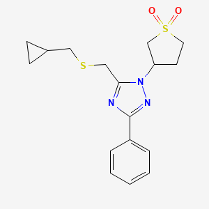 molecular formula C17H21N3O2S2 B5672596 5-{[(cyclopropylmethyl)thio]methyl}-1-(1,1-dioxidotetrahydro-3-thienyl)-3-phenyl-1H-1,2,4-triazole 