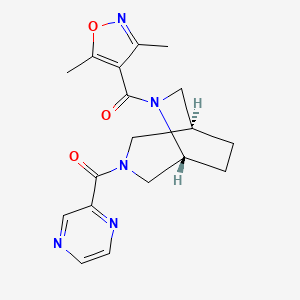 molecular formula C18H21N5O3 B5672645 (1S*,5R*)-6-[(3,5-dimethyl-4-isoxazolyl)carbonyl]-3-(2-pyrazinylcarbonyl)-3,6-diazabicyclo[3.2.2]nonane 